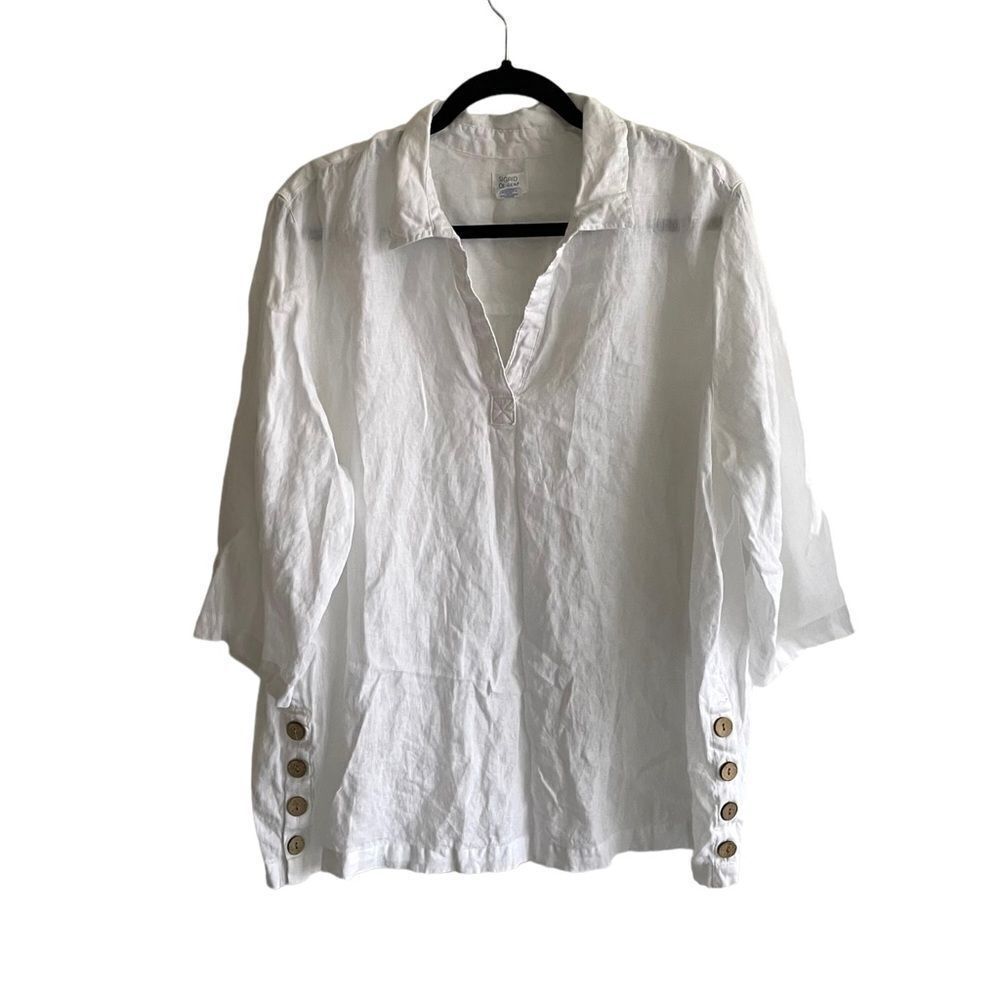 SIGRID OLSEN Linen Oversized Popover Tunic Blouse White 1X